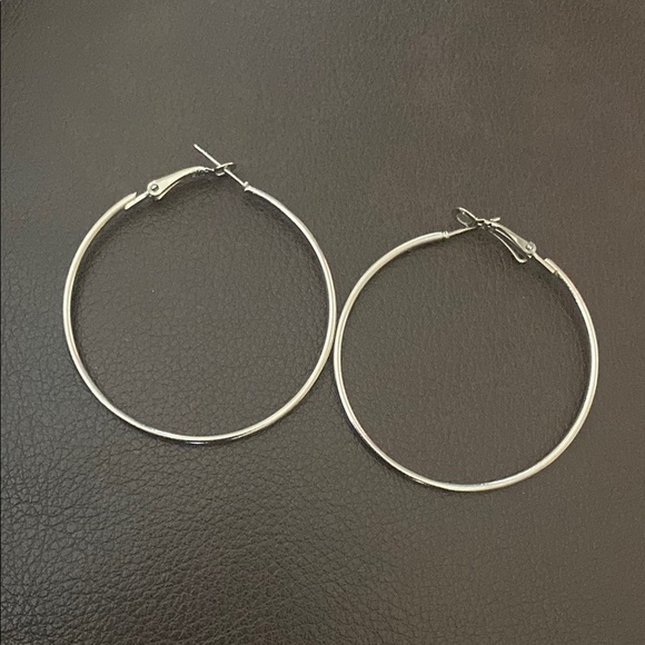 Silver Modern Hoop Earrings with Clasp - Picture 2 of 5